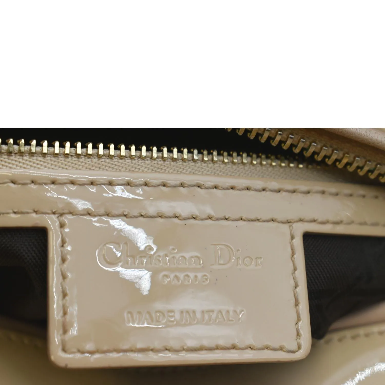 CHRISTIAN DIOR Medium Lady Dior Cannage Patent Leather Shoulder Bag Tan