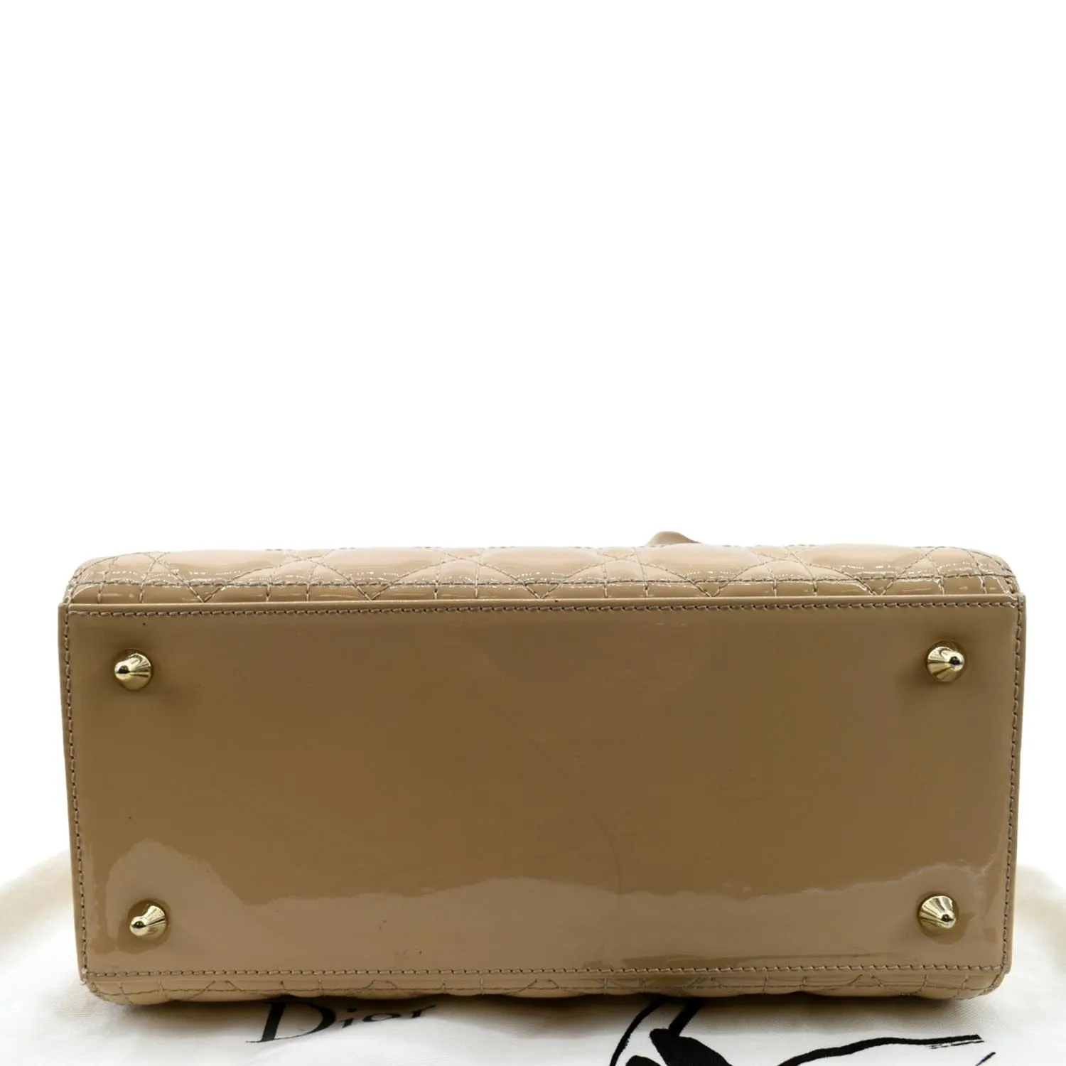 CHRISTIAN DIOR Medium Lady Dior Cannage Patent Leather Shoulder Bag Tan