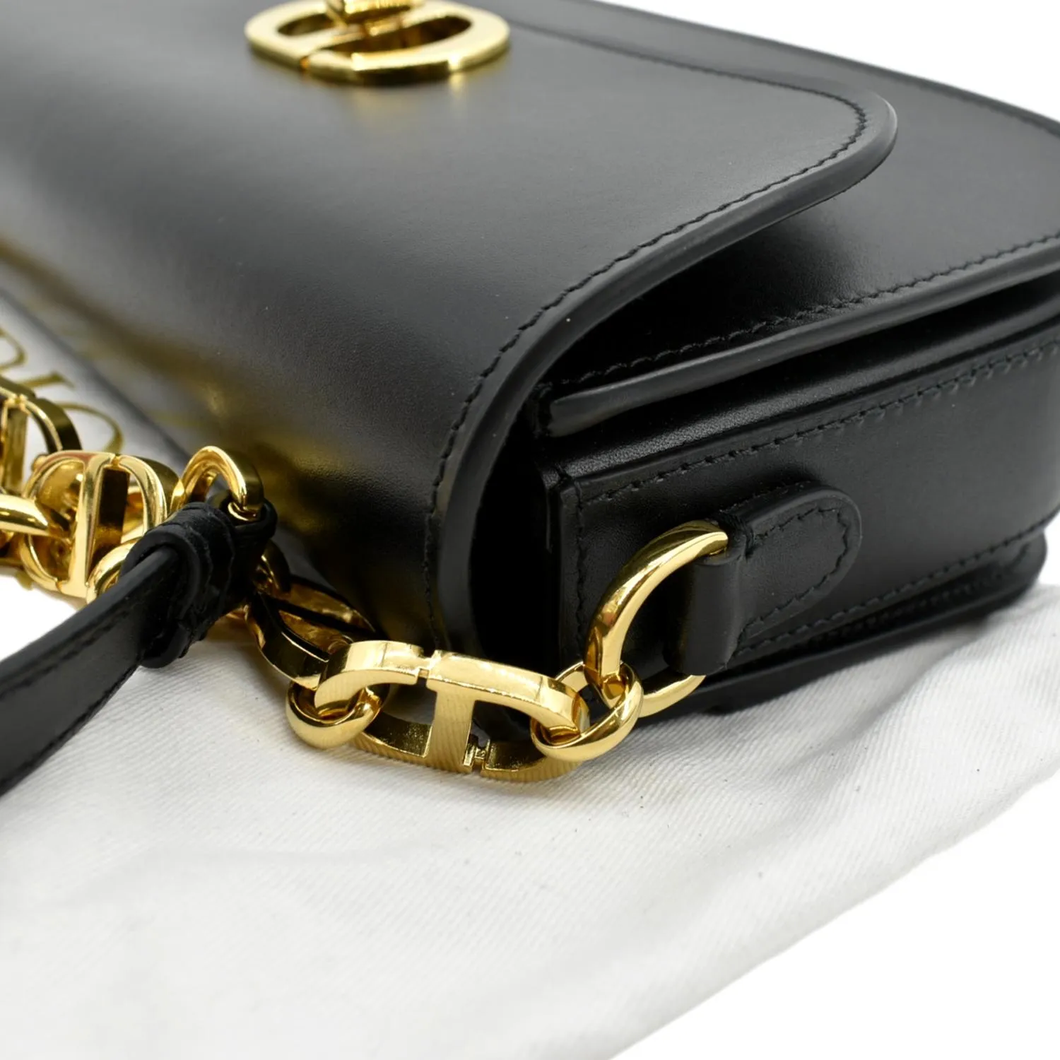 CHRISTIAN DIOR Montaigne Avenue Leather Shoulder Bag Black