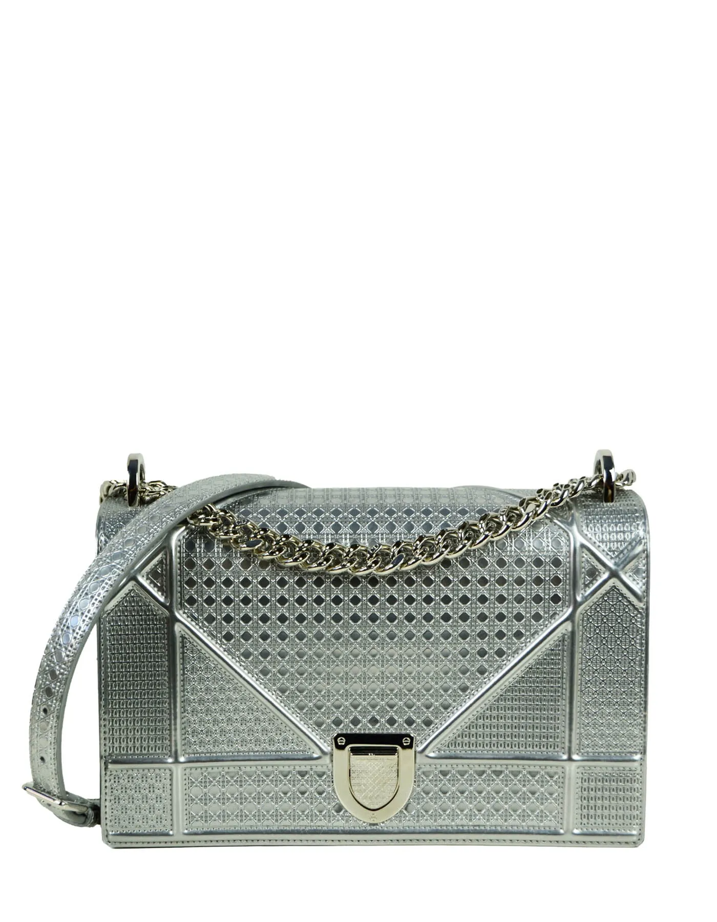 Christian Dior Silver Micro-Cannage Medium Diorama Flap Bag