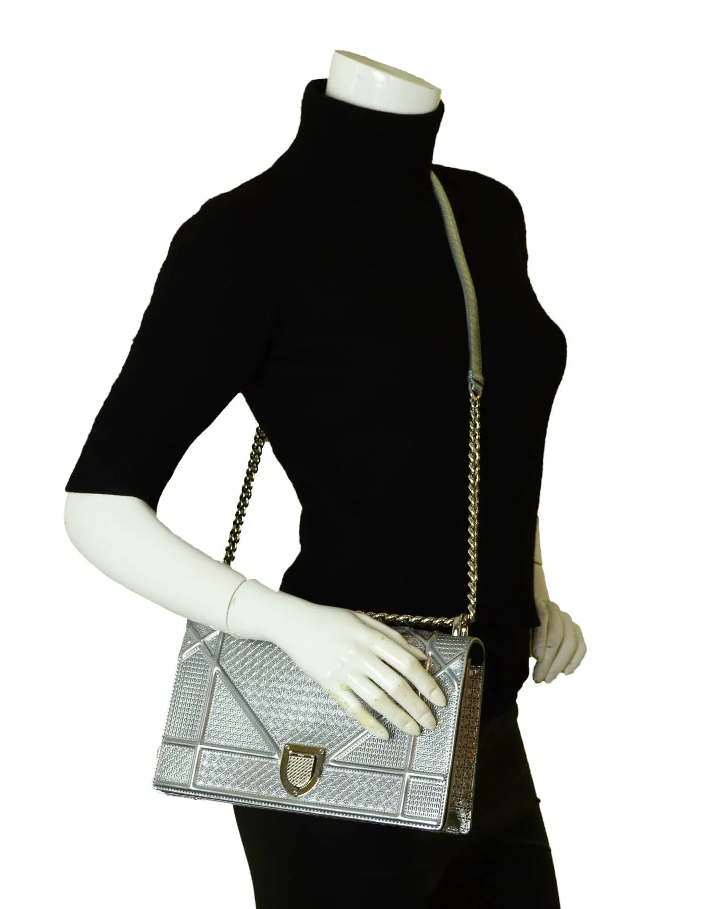 Christian Dior Silver Micro-Cannage Medium Diorama Flap Bag