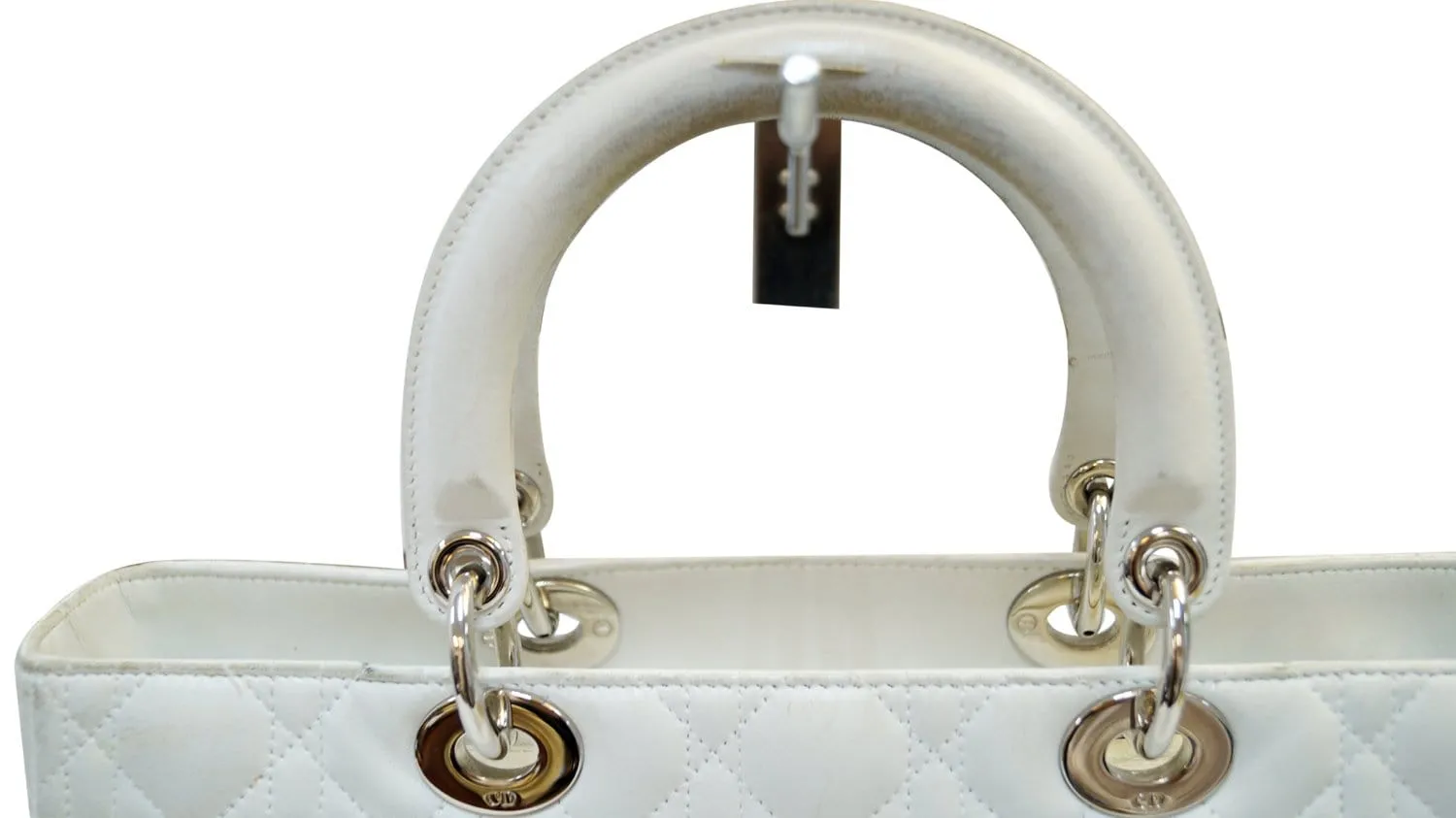 CHRISTIAN DIOR White Lambskin Leather Large Lady Dior Shoulder Bag - FINAL CALL