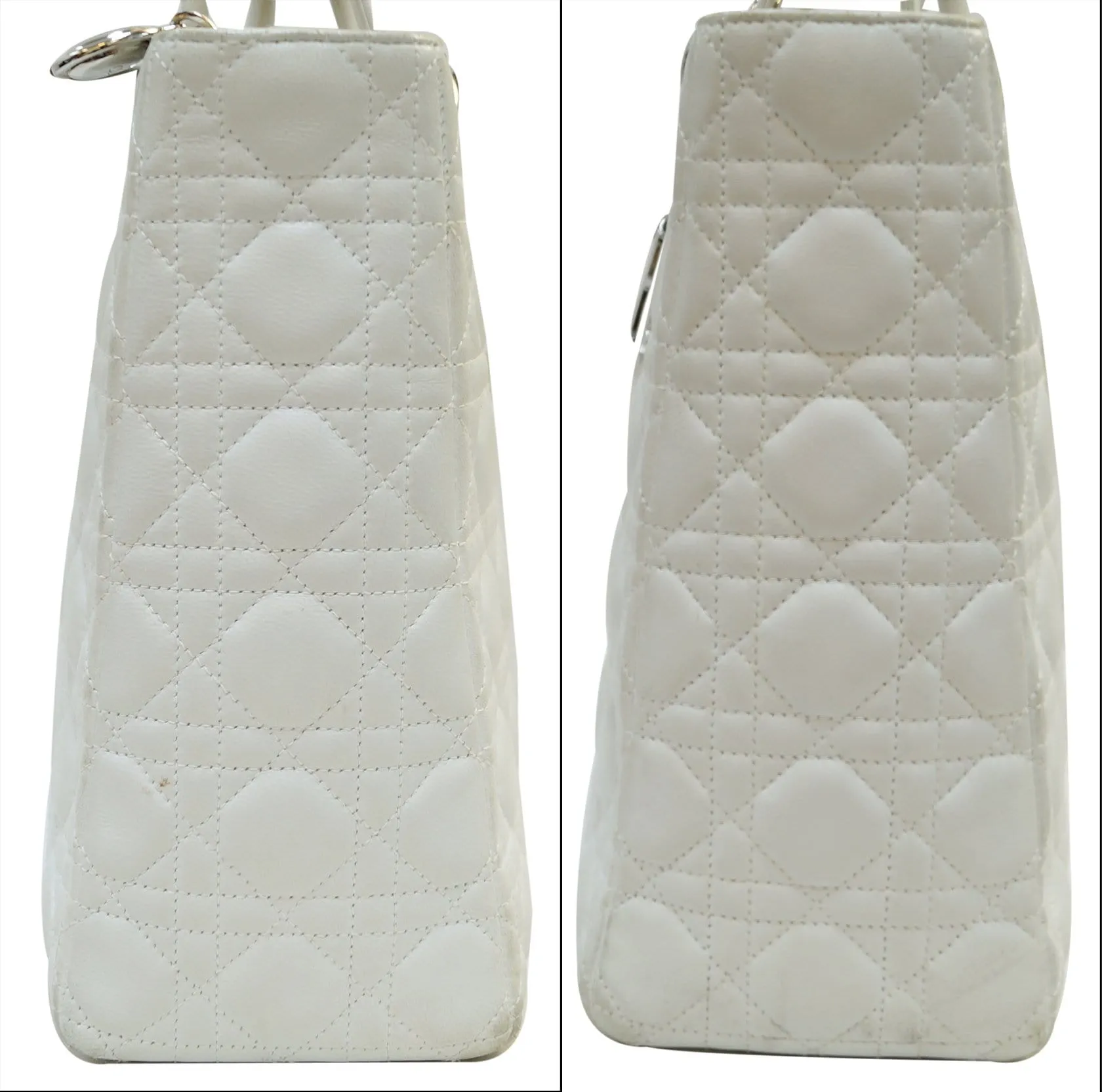 CHRISTIAN DIOR White Lambskin Leather Large Lady Dior Shoulder Bag - FINAL CALL