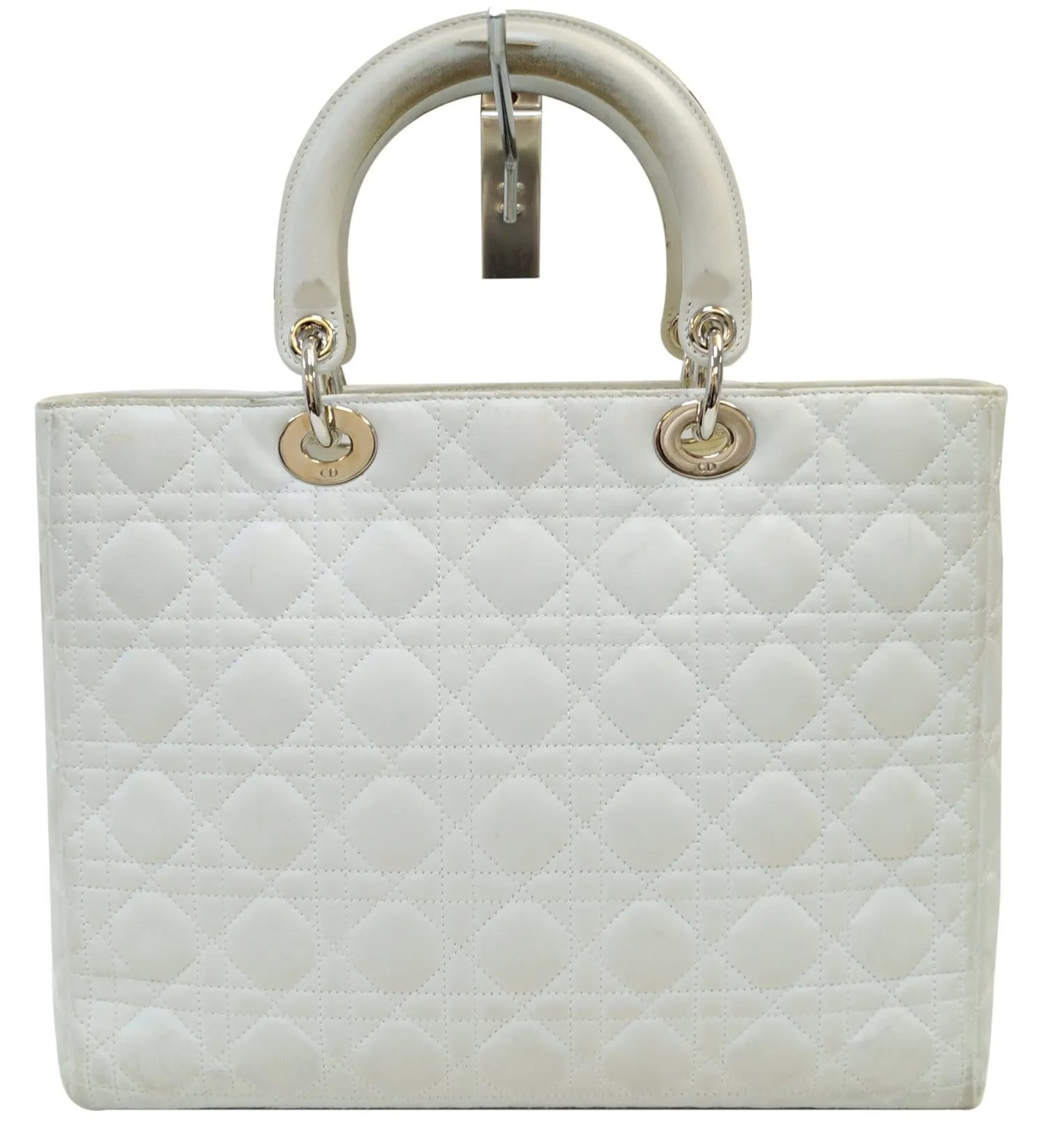 CHRISTIAN DIOR White Lambskin Leather Large Lady Dior Shoulder Bag - FINAL CALL
