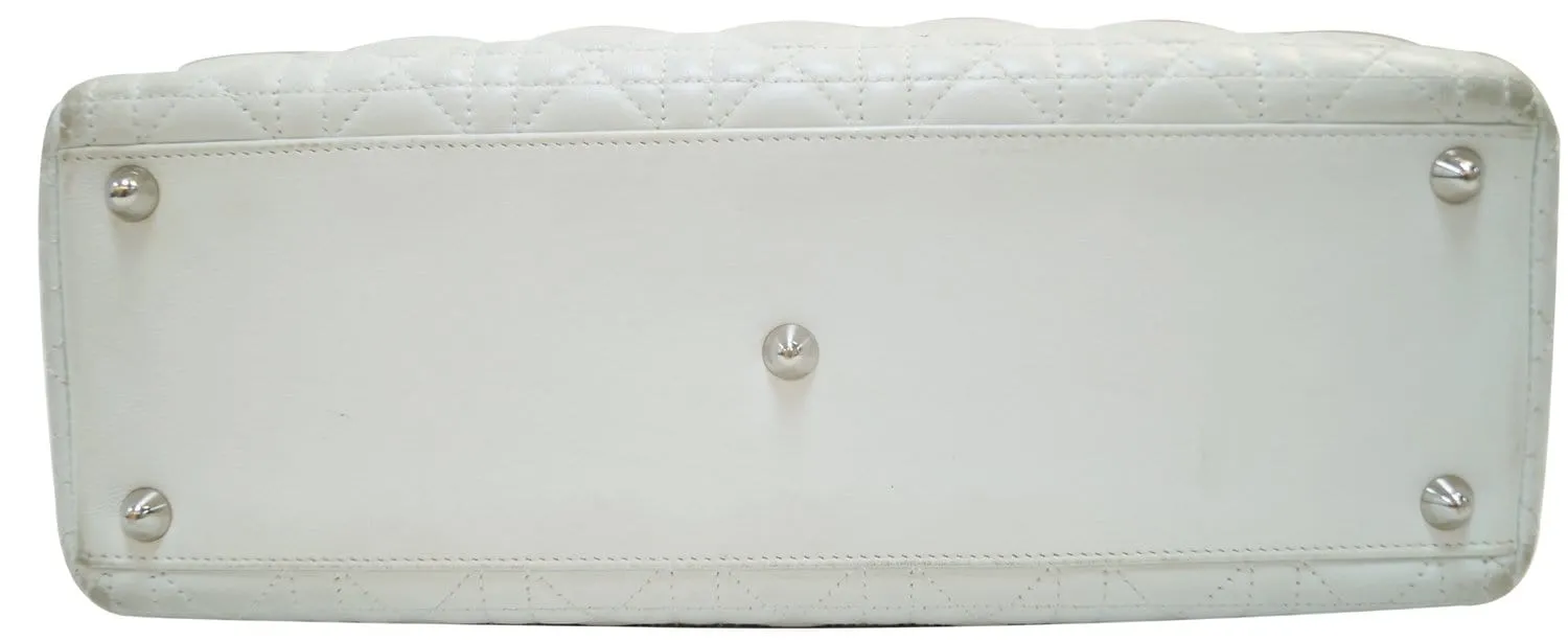 CHRISTIAN DIOR White Lambskin Leather Large Lady Dior Shoulder Bag - FINAL CALL