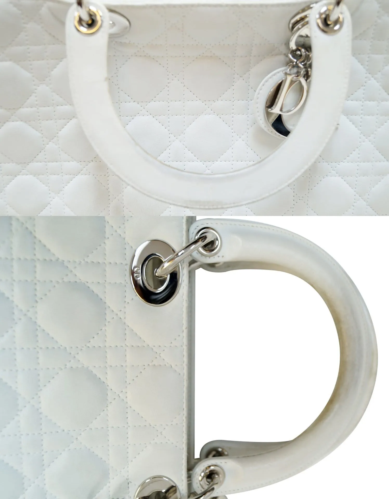 CHRISTIAN DIOR White Lambskin Leather Large Lady Dior Shoulder Bag - FINAL CALL