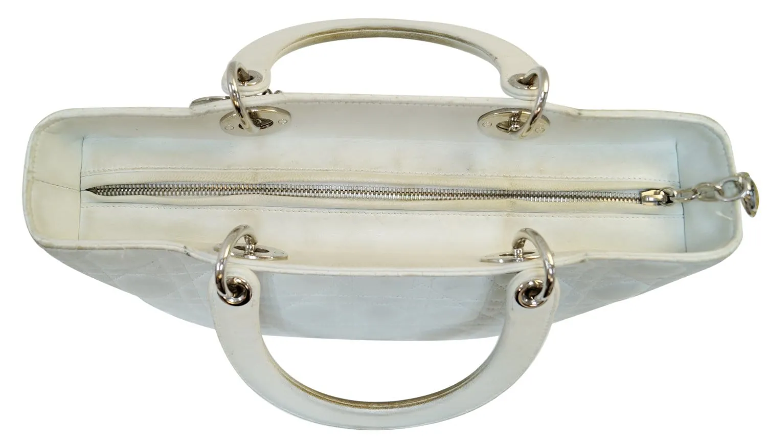 CHRISTIAN DIOR White Lambskin Leather Large Lady Dior Shoulder Bag - FINAL CALL