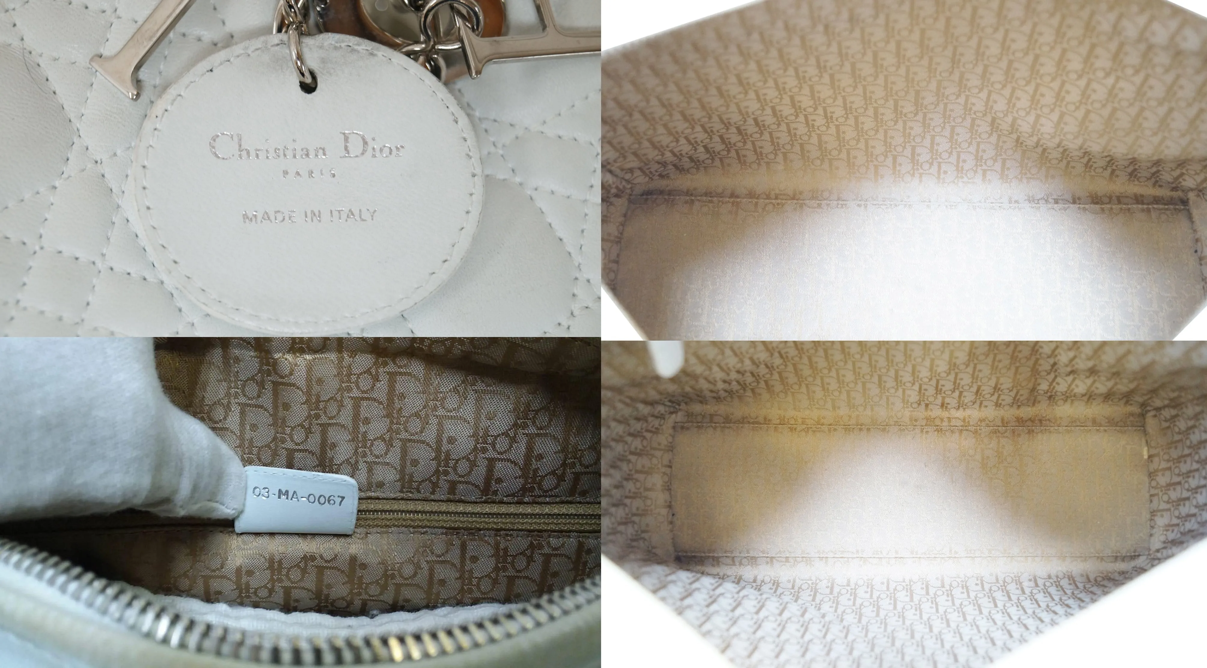CHRISTIAN DIOR White Lambskin Leather Large Lady Dior Shoulder Bag - FINAL CALL