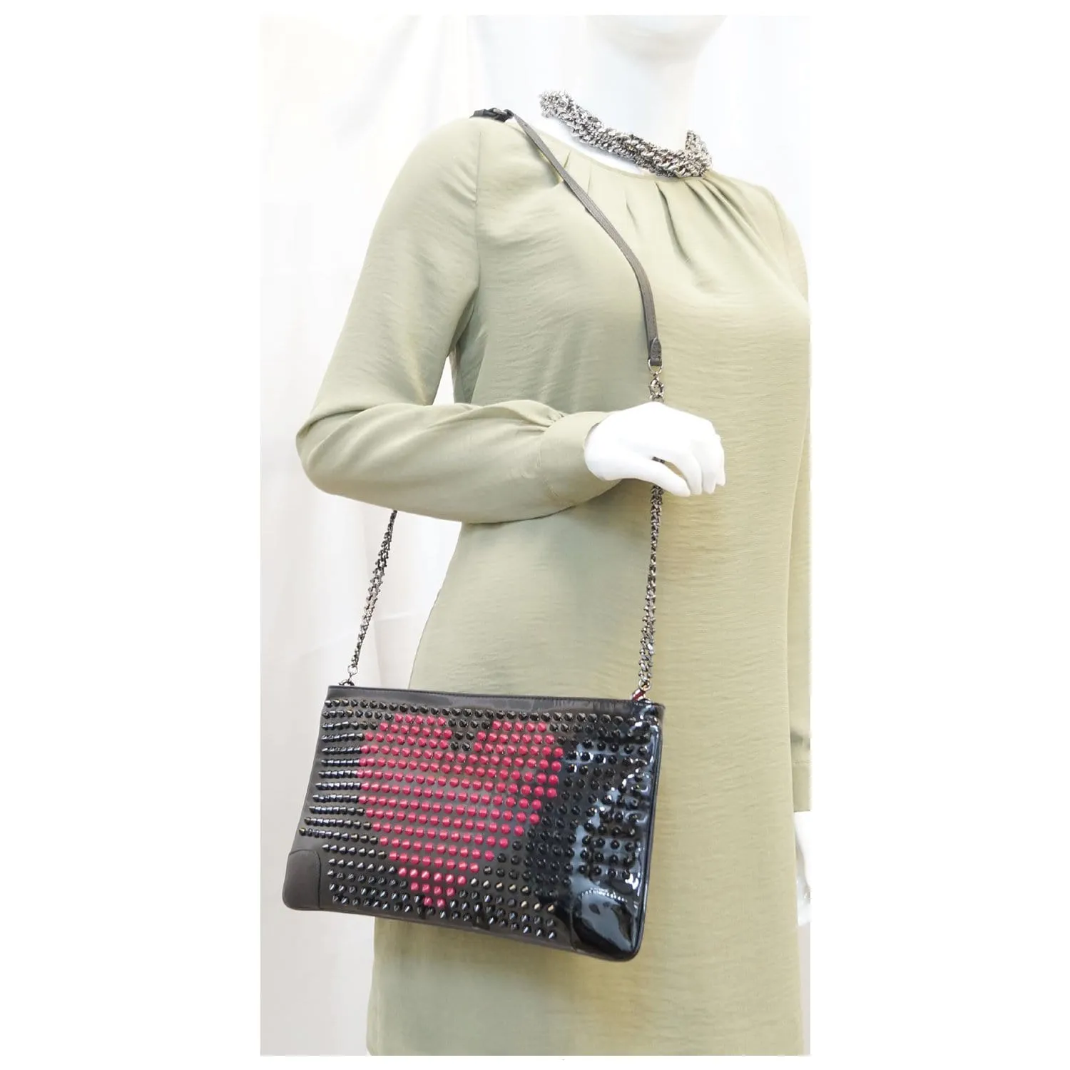 CHRISTIAN LOUBOUTIN Patent Leather Loubiposh Valentines Spiked Clutch Bag