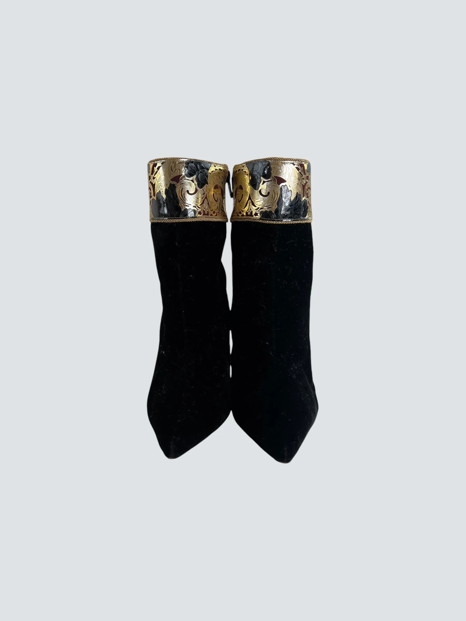 Christian Louboutin "Edo Empire" Black Velvet Boots - Size UK 6.5