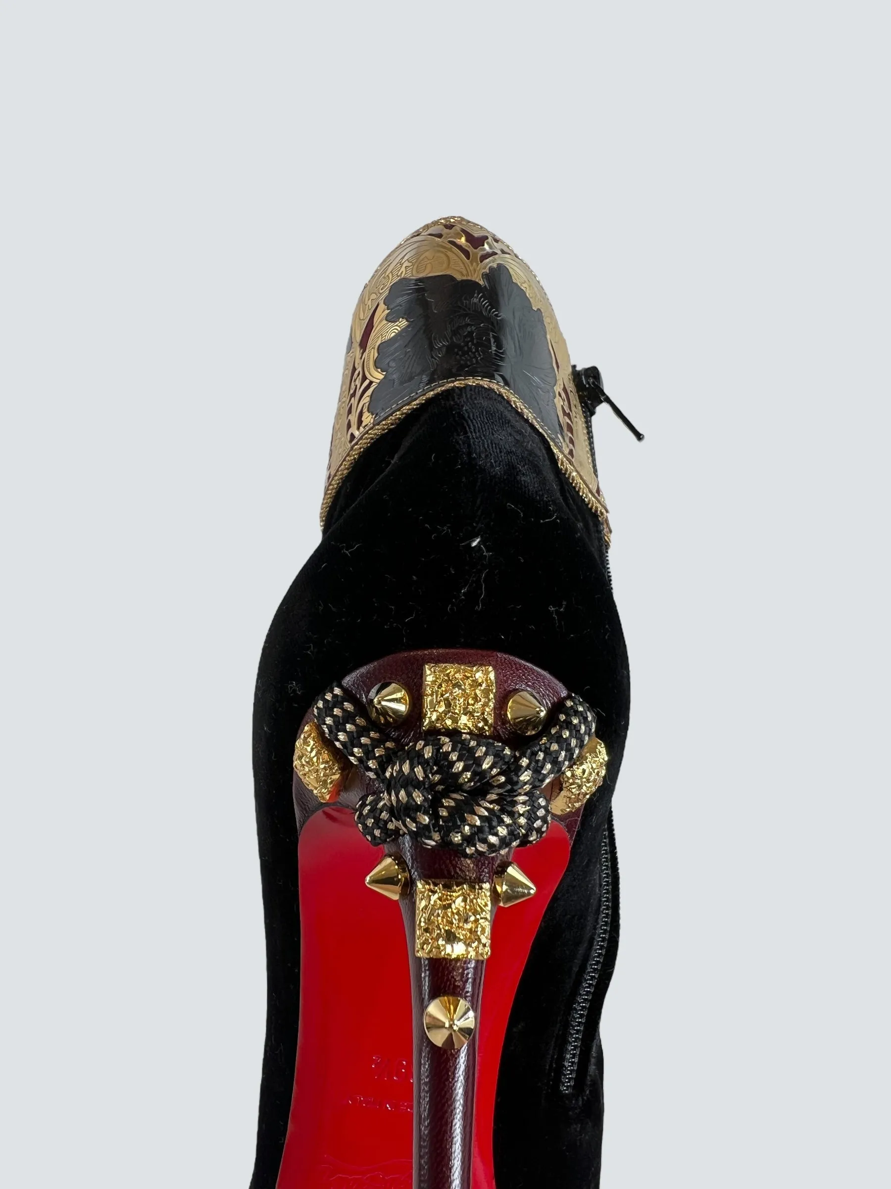 Christian Louboutin "Edo Empire" Black Velvet Boots - Size UK 6.5