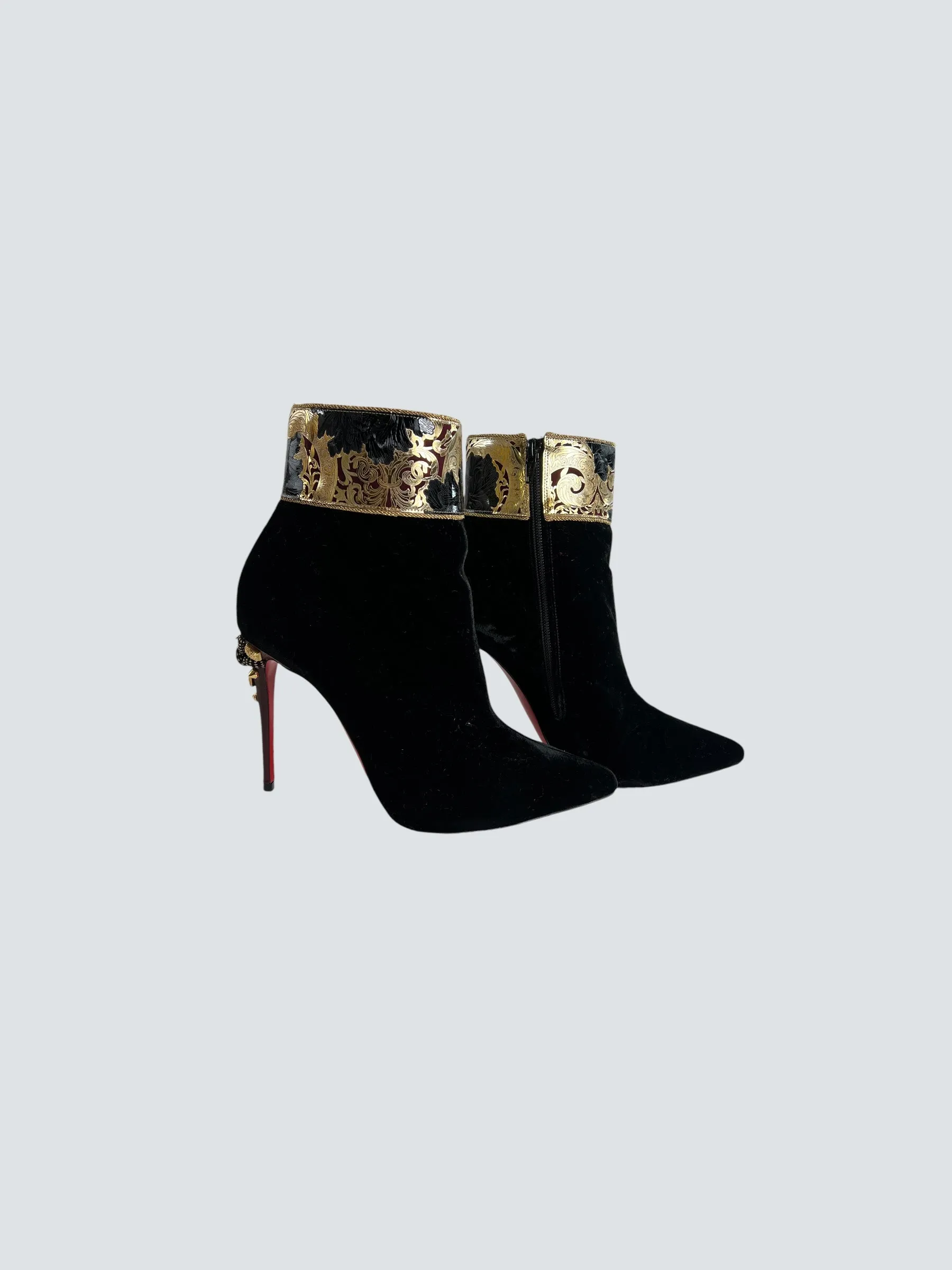 Christian Louboutin "Edo Empire" Black Velvet Boots - Size UK 6.5