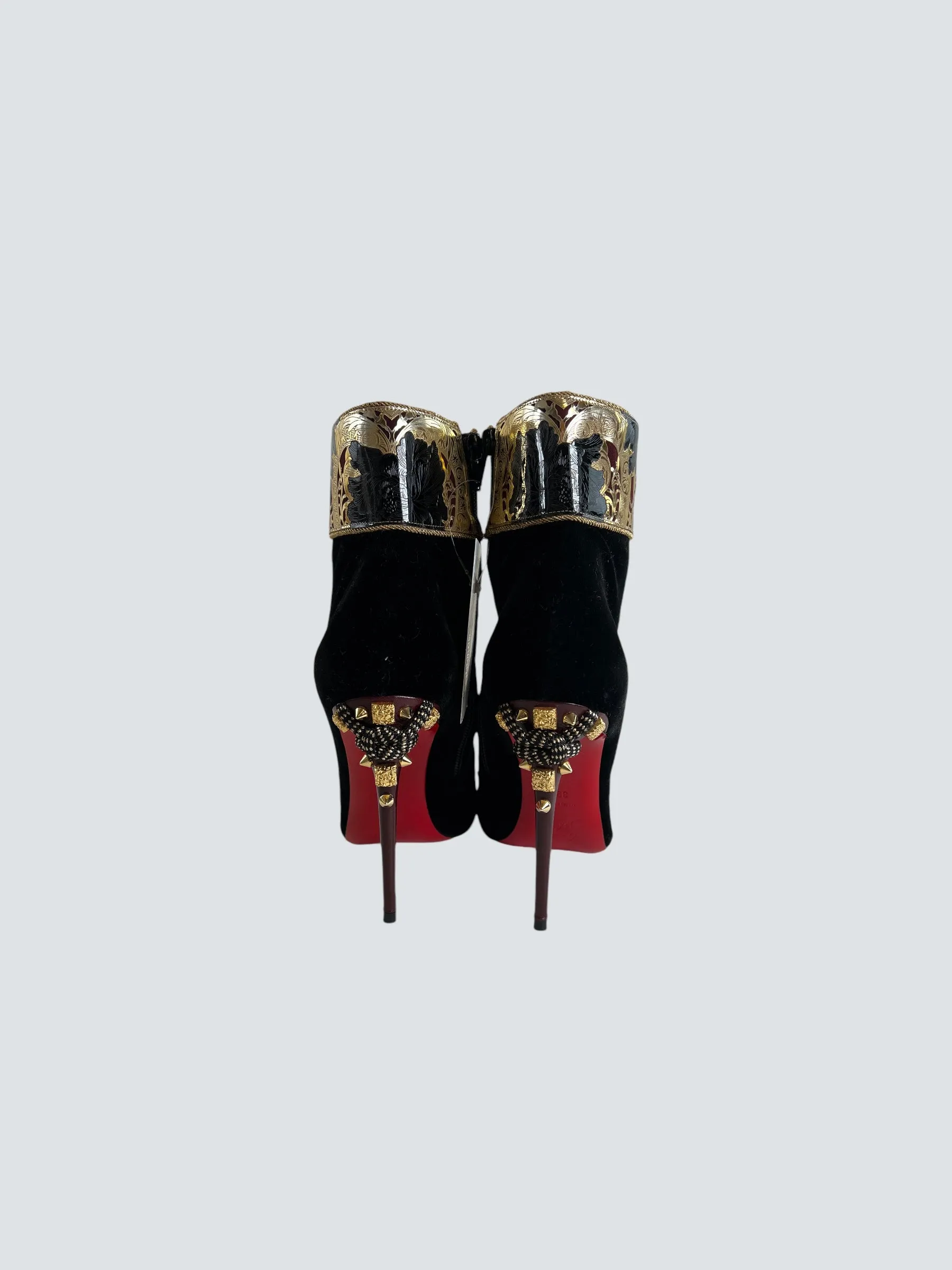 Christian Louboutin "Edo Empire" Black Velvet Boots - Size UK 6.5