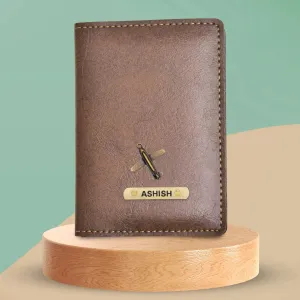 Classy Leather Customised Passport Cover with Charm (Brown)