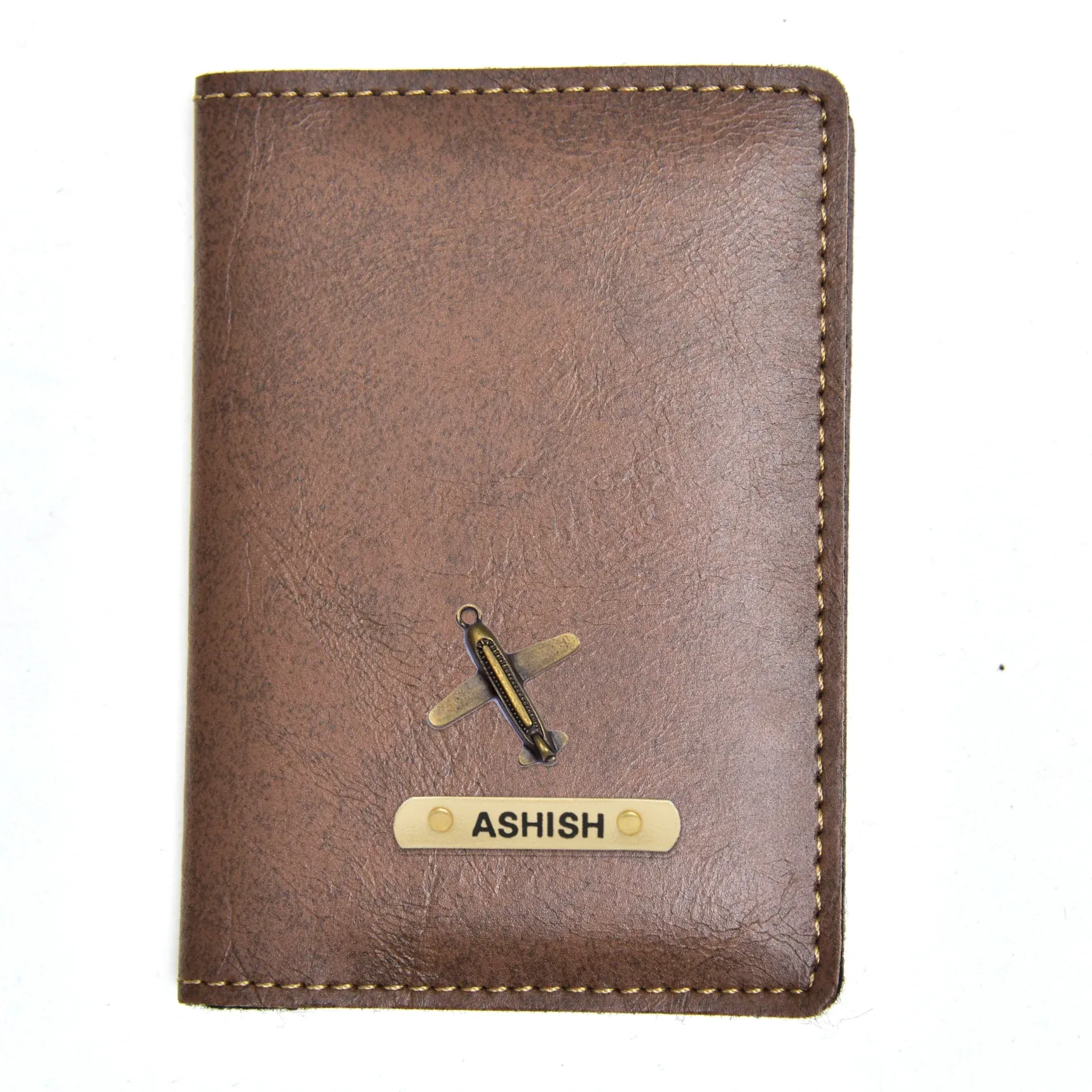 Classy Leather Customised Passport Cover with Charm (Brown)