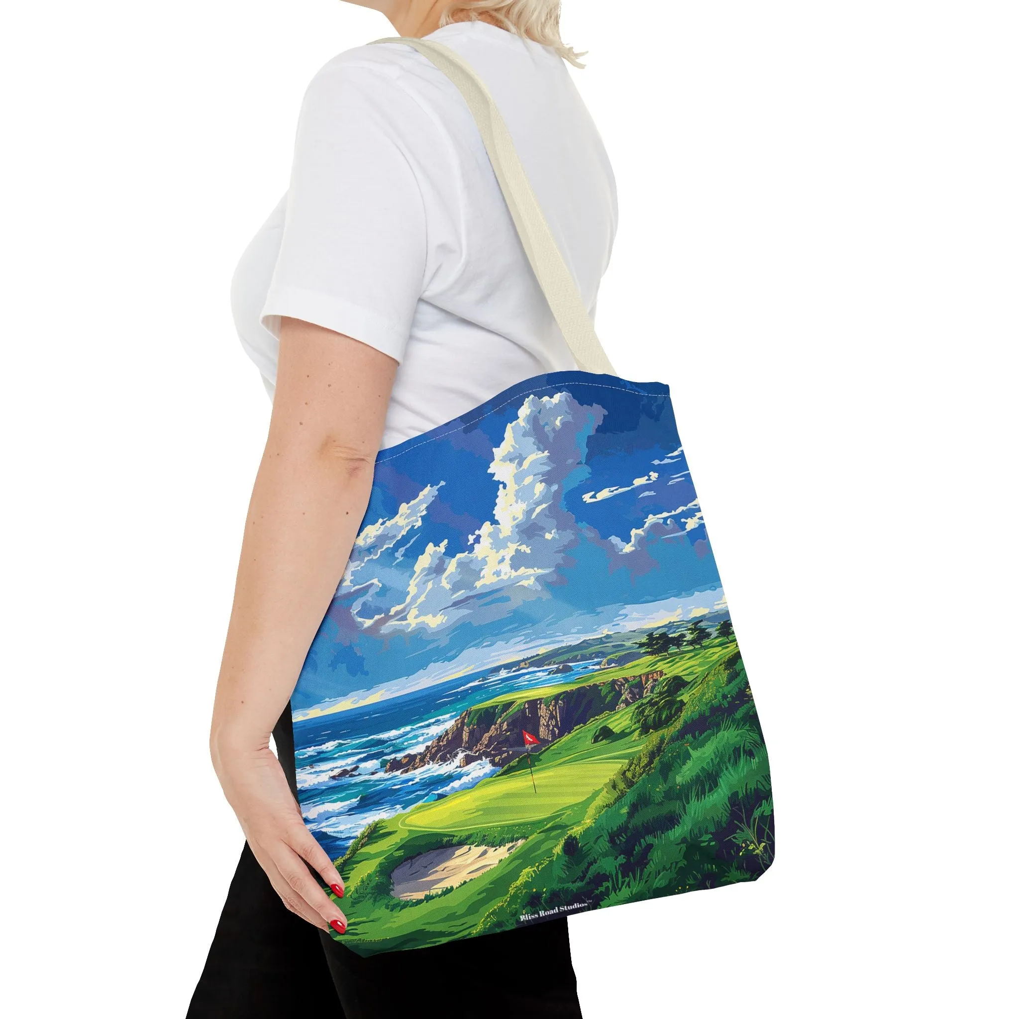 Coastal Tee Time Tote Bag - Carry the Course - Where the Greens Meet the Ocean! Available in 3 sizes.
