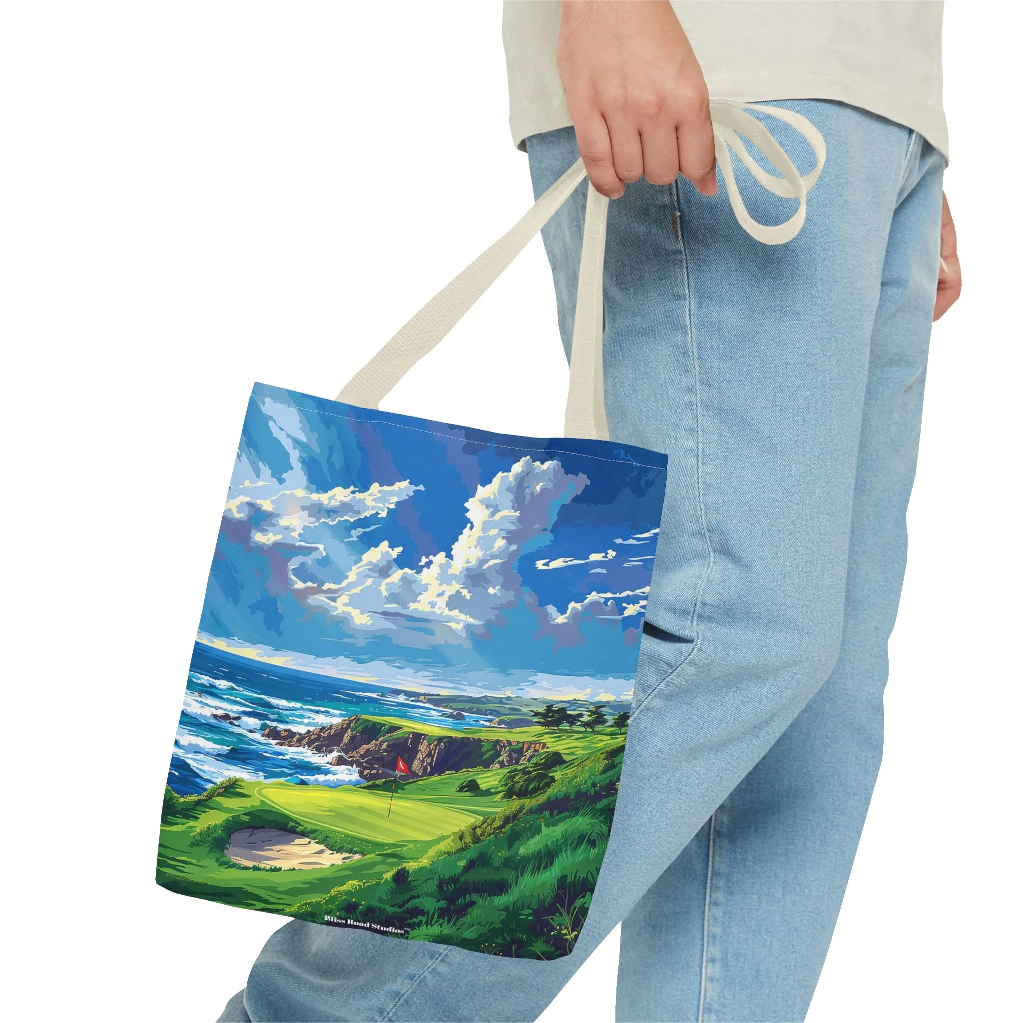 Coastal Tee Time Tote Bag - Carry the Course - Where the Greens Meet the Ocean! Available in 3 sizes.