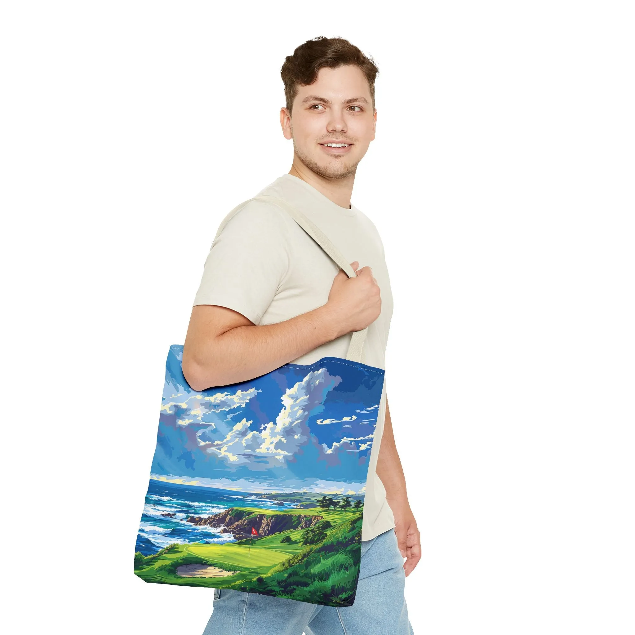 Coastal Tee Time Tote Bag - Carry the Course - Where the Greens Meet the Ocean! Available in 3 sizes.