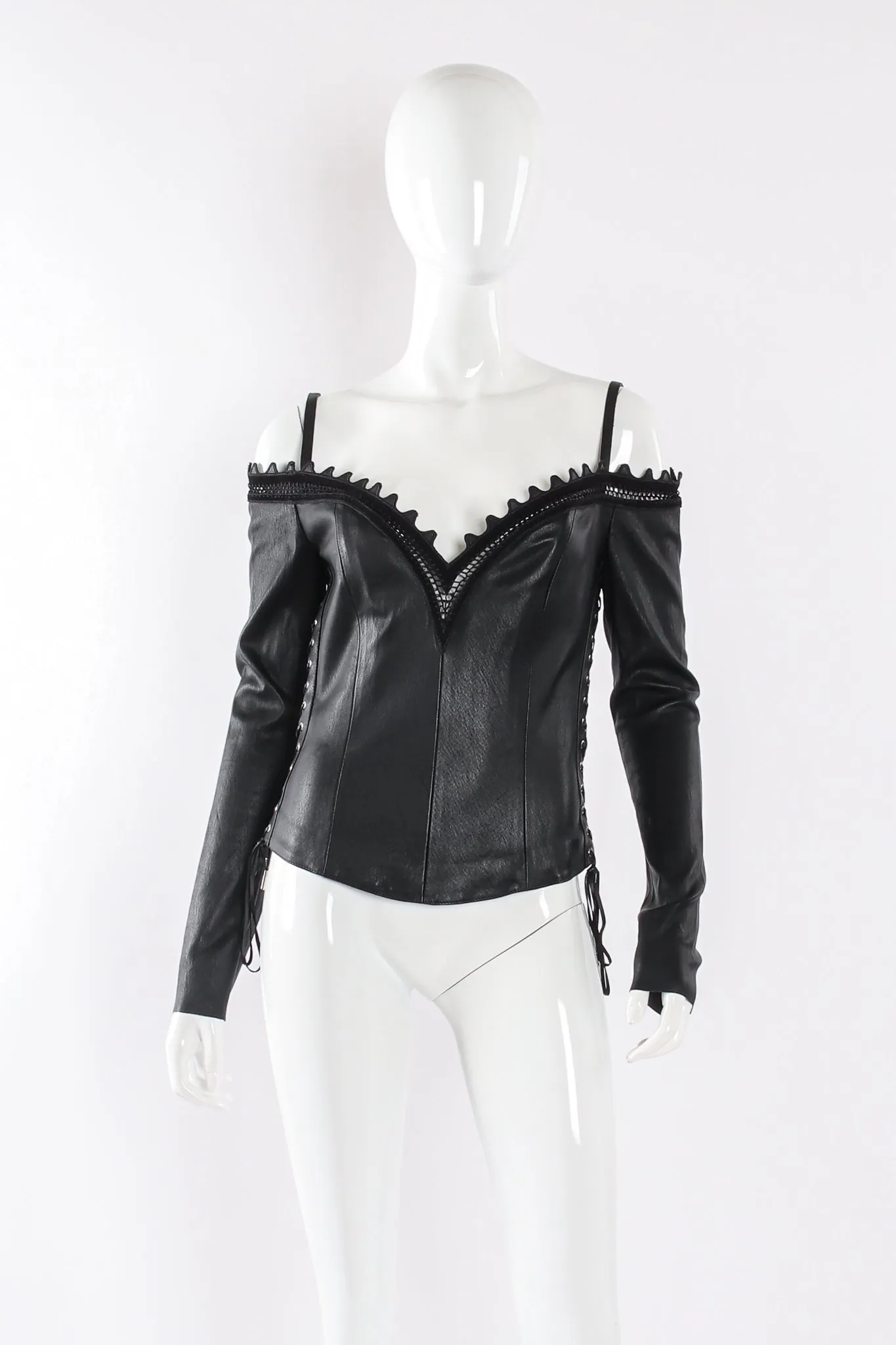Cold Shoulder Leather Corset Top