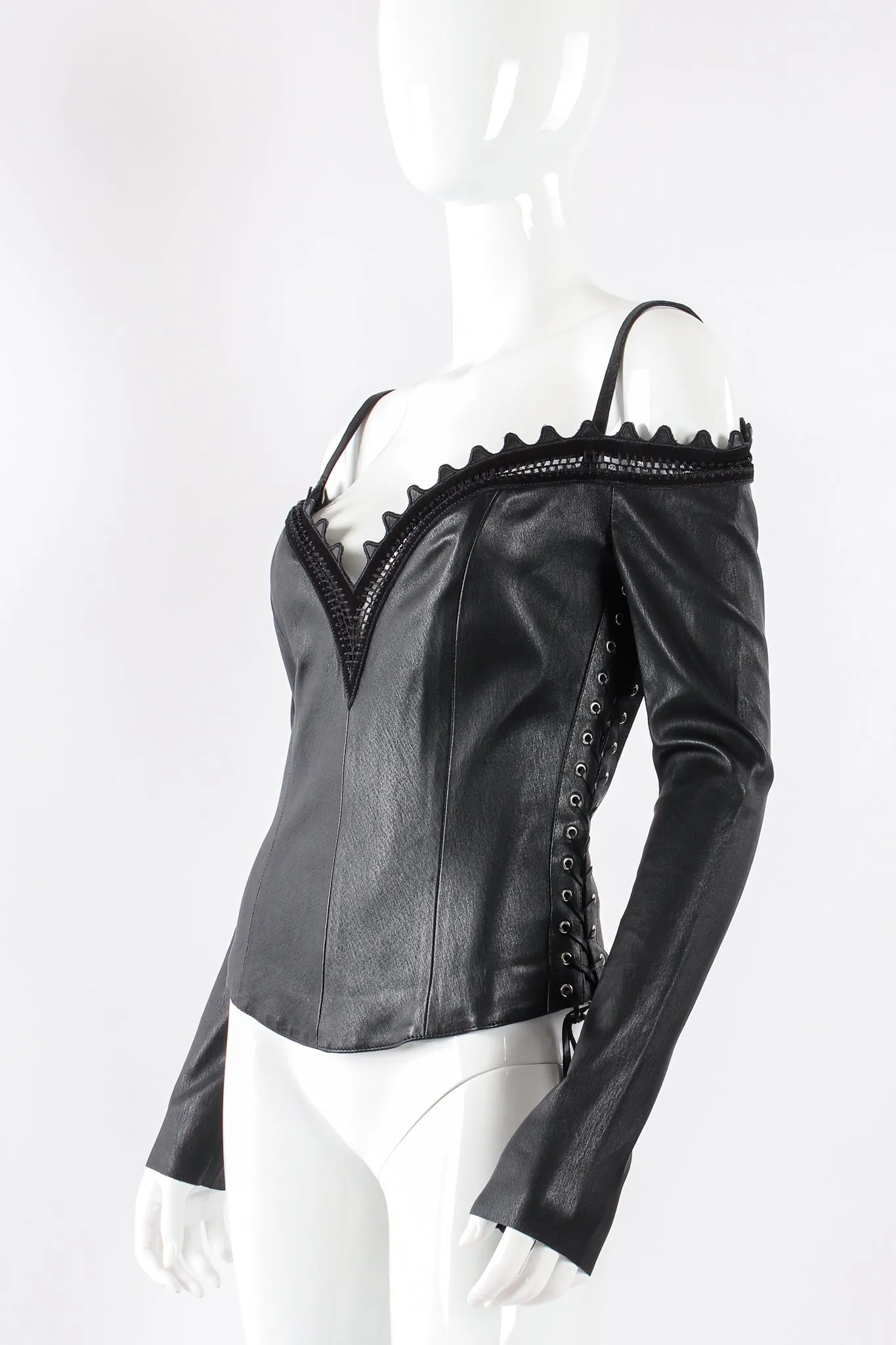 Cold Shoulder Leather Corset Top