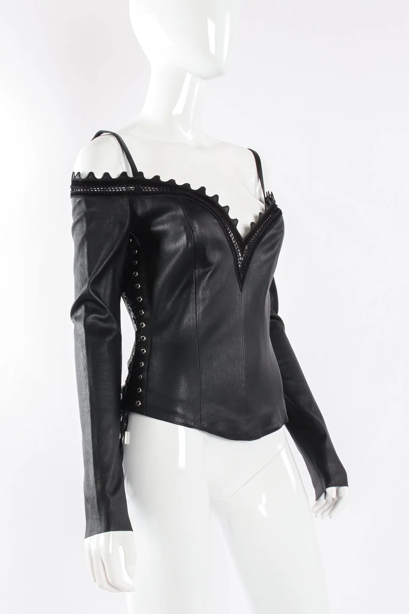 Cold Shoulder Leather Corset Top