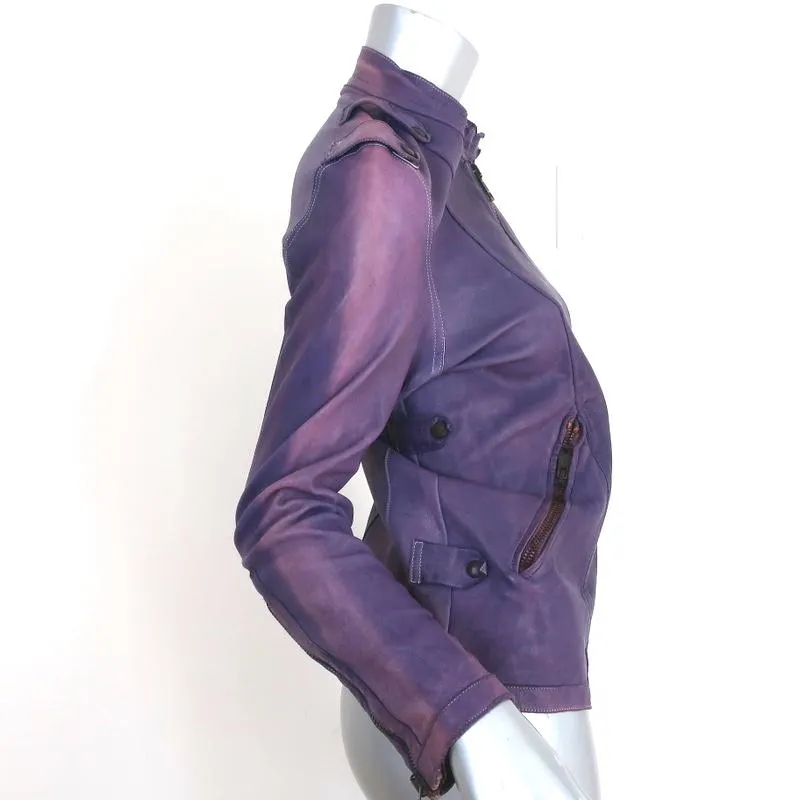 Collection Privee Leather Biker Jacket Purple Size 42