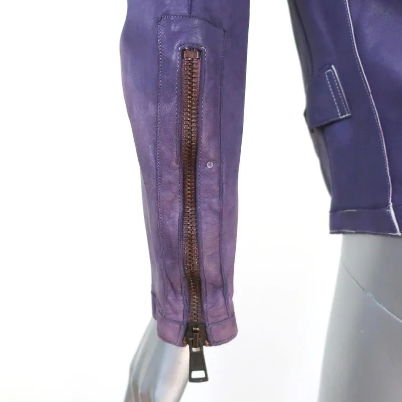 Collection Privee Leather Biker Jacket Purple Size 42