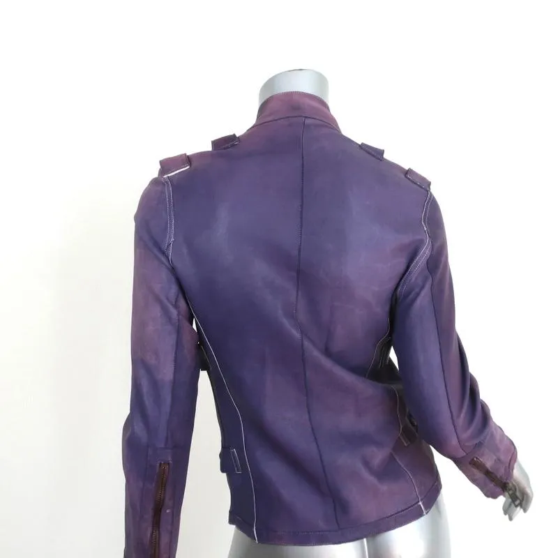 Collection Privee Leather Biker Jacket Purple Size 42