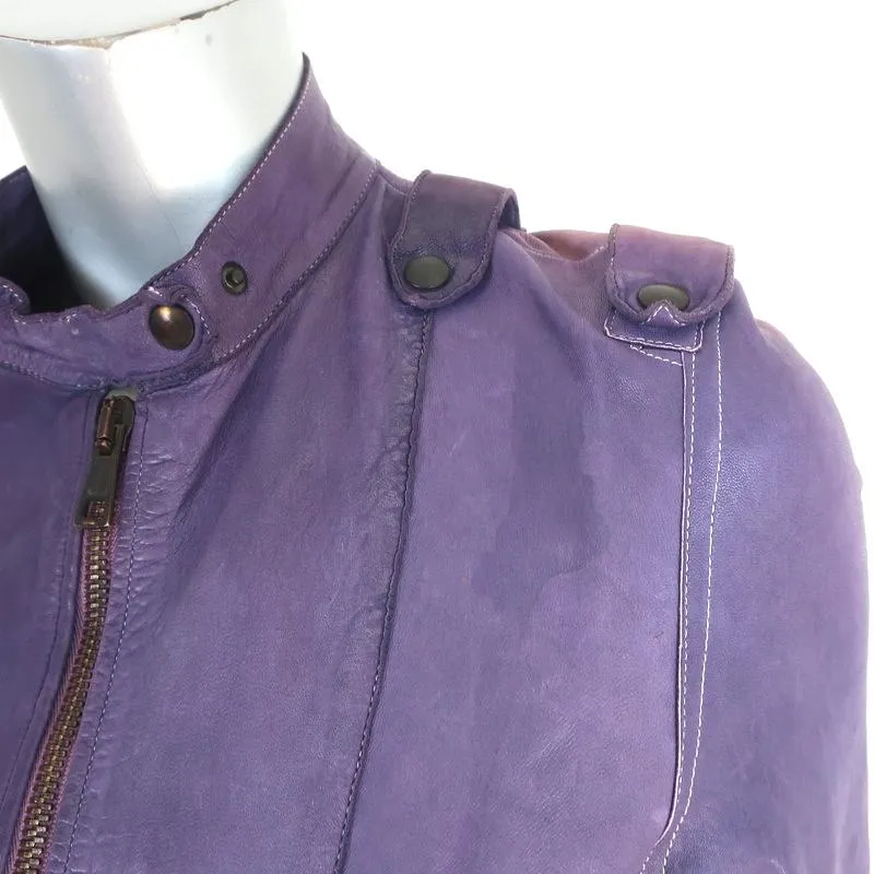 Collection Privee Leather Biker Jacket Purple Size 42