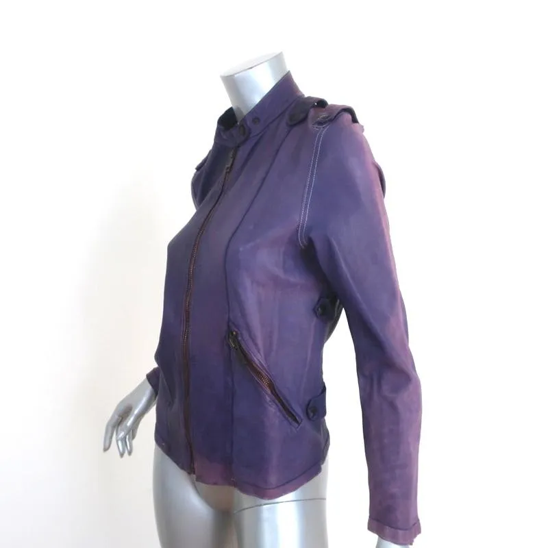 Collection Privee Leather Biker Jacket Purple Size 42