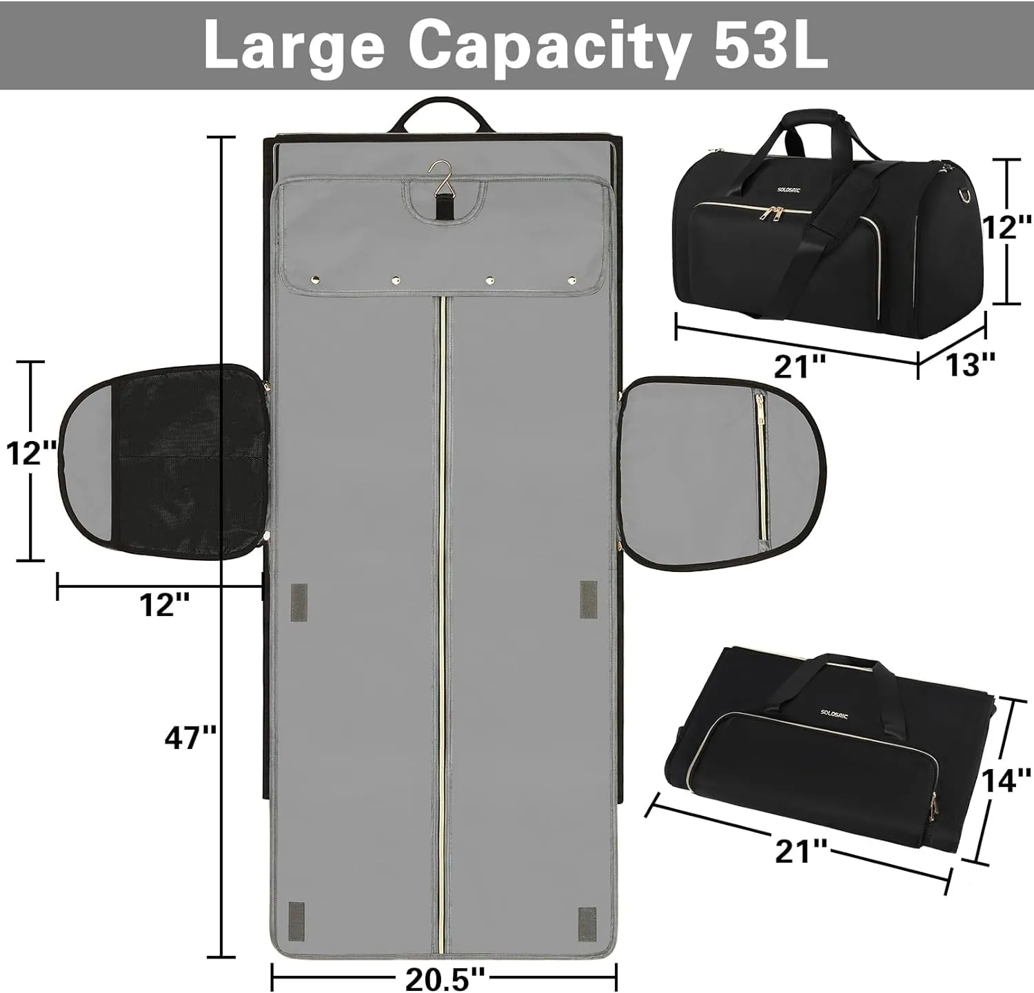 Convertible Garment Bags for Travel with Shoulder and Backpack Straps 2 Shoes Cover