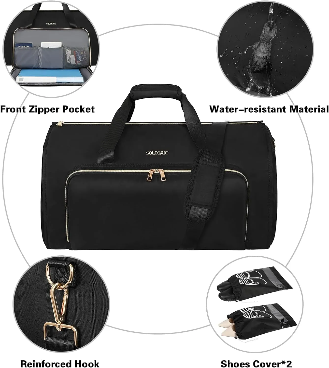 Convertible Garment Bags for Travel with Shoulder and Backpack Straps 2 Shoes Cover