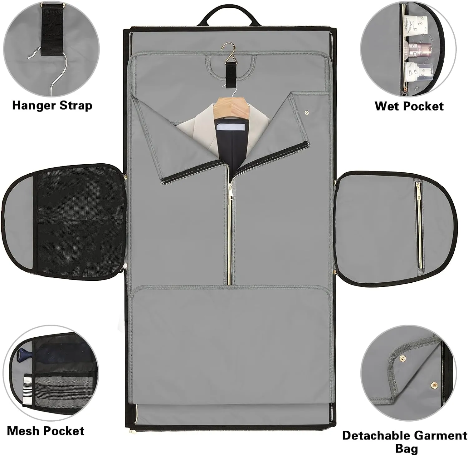 Convertible Garment Bags for Travel with Shoulder and Backpack Straps 2 Shoes Cover