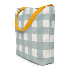 Cottage Blue Buffalo Plaid Large Tote Bag