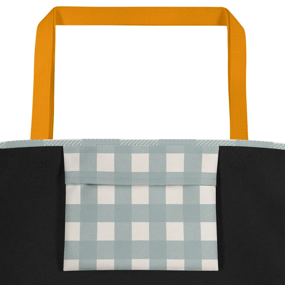 Cottage Blue Buffalo Plaid Large Tote Bag