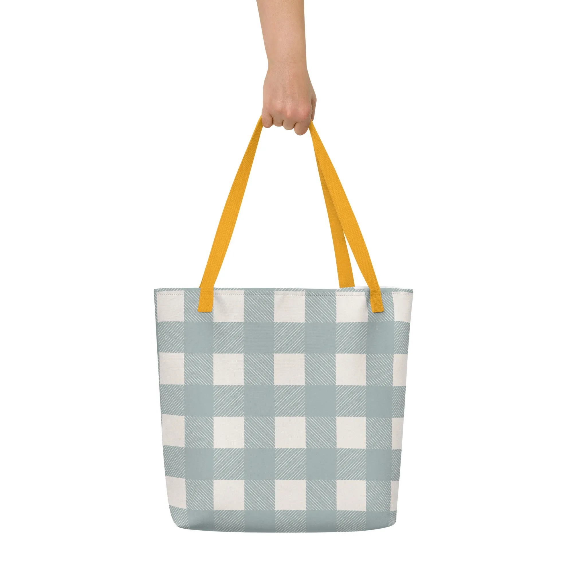 Cottage Blue Buffalo Plaid Large Tote Bag