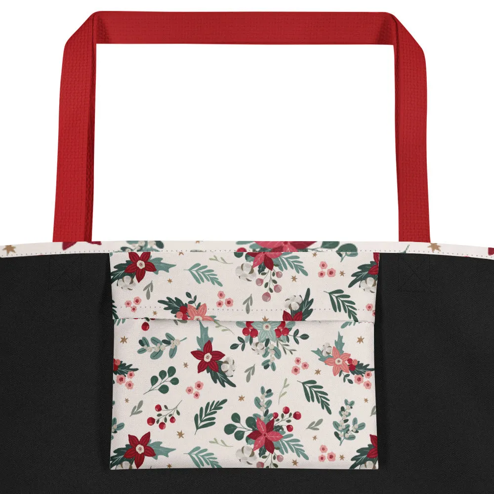 Cozy Christmas Poinsettia Large Tote Bag