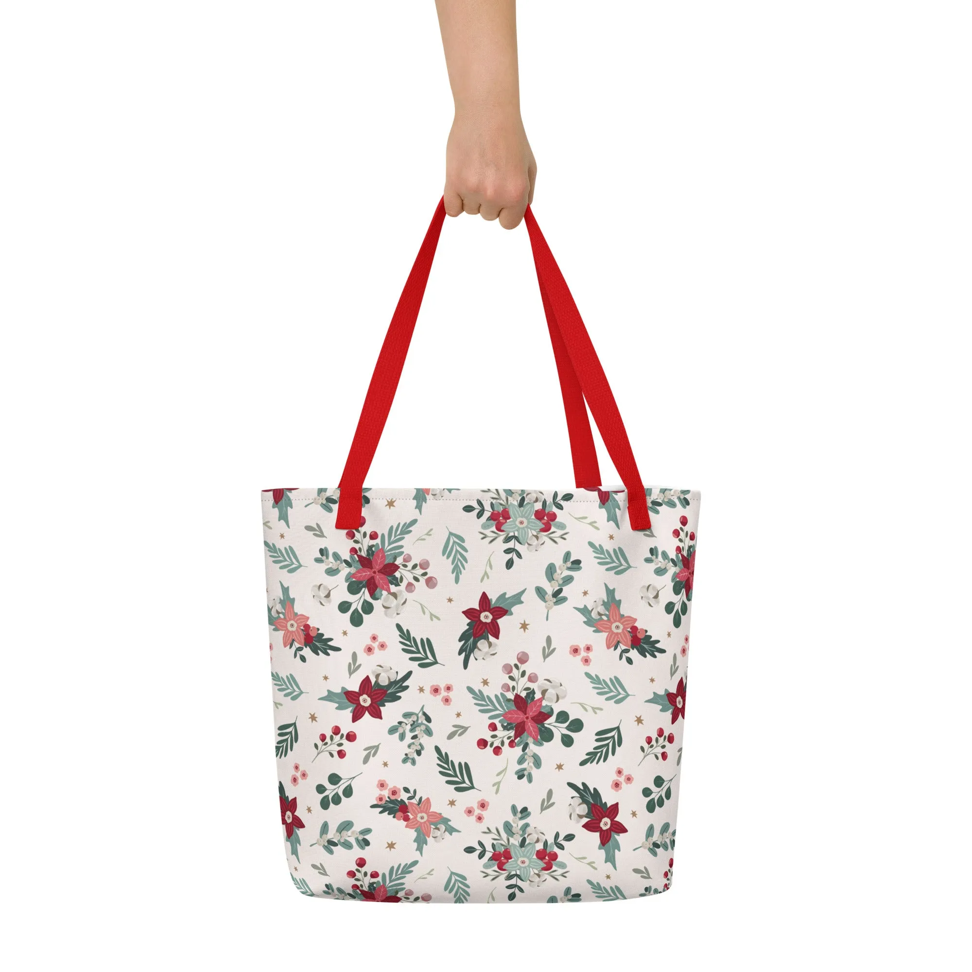 Cozy Christmas Poinsettia Large Tote Bag