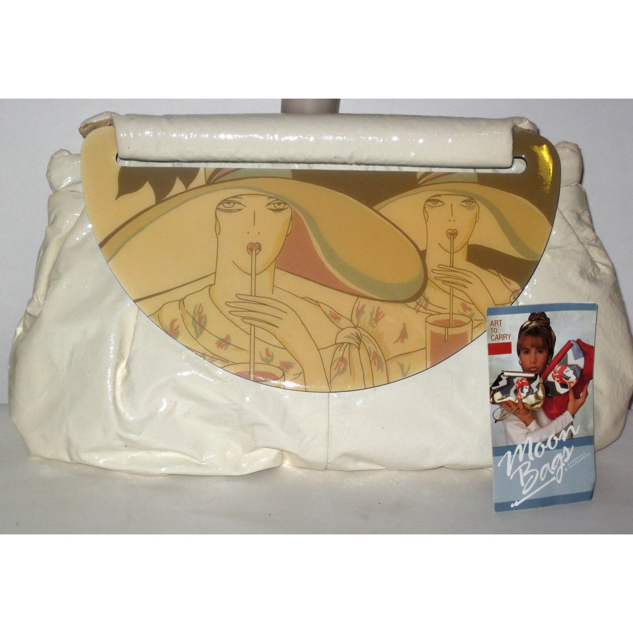 Cream High Gloss Moon Bag Purse By Patrica Smith - 1980's