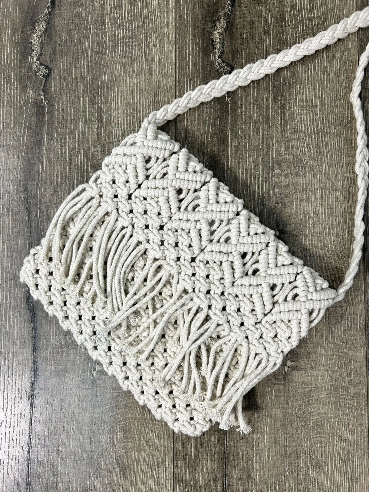 Cream Macrame Tassel Bag