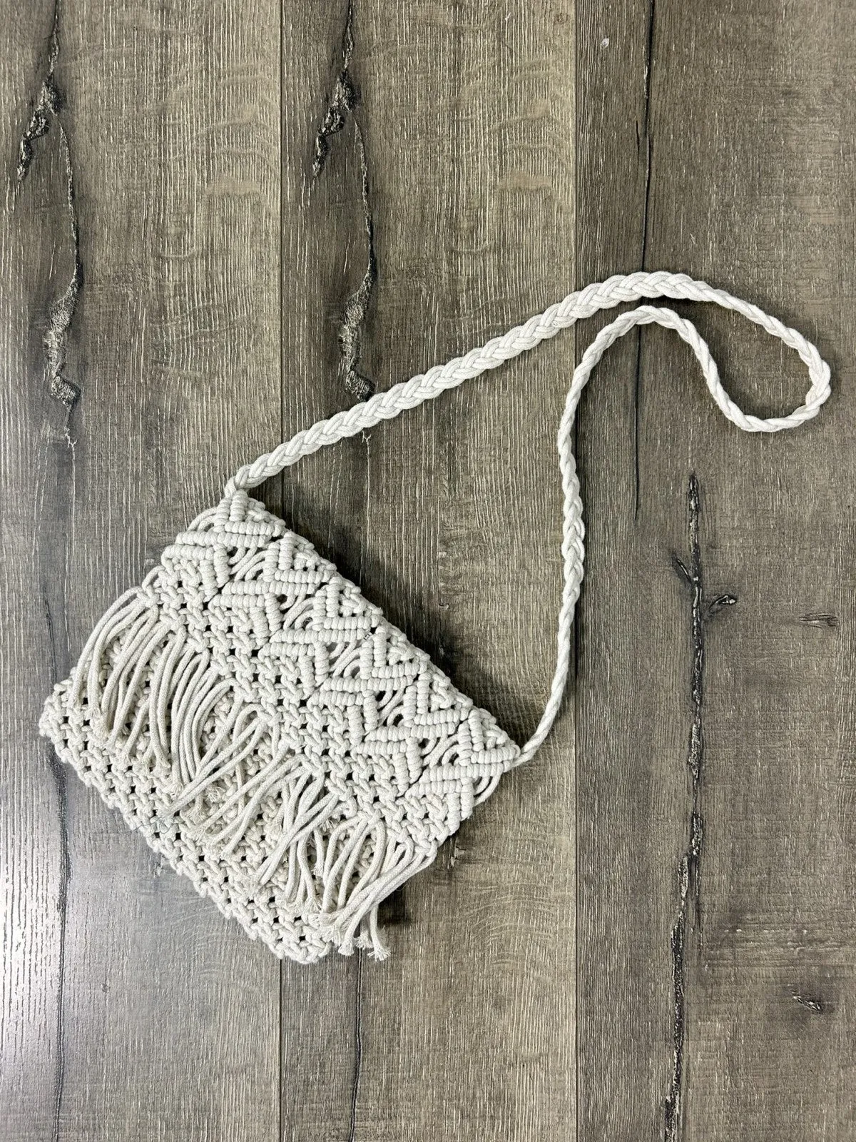 Cream Macrame Tassel Bag