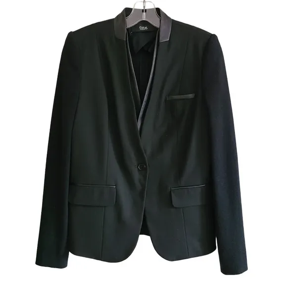 CUT25 by YIGAL AZROUEL Black Leather Trimmed Button Front Blazer Women's 6