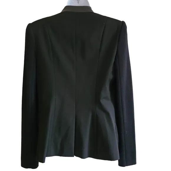 CUT25 by YIGAL AZROUEL Black Leather Trimmed Button Front Blazer Women's 6