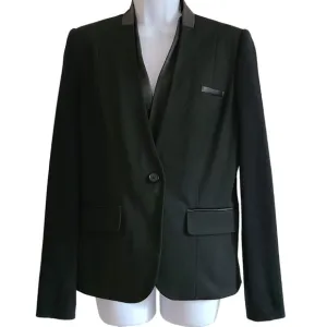CUT25 by YIGAL AZROUEL Black Leather Trimmed Button Front Blazer Women's 6