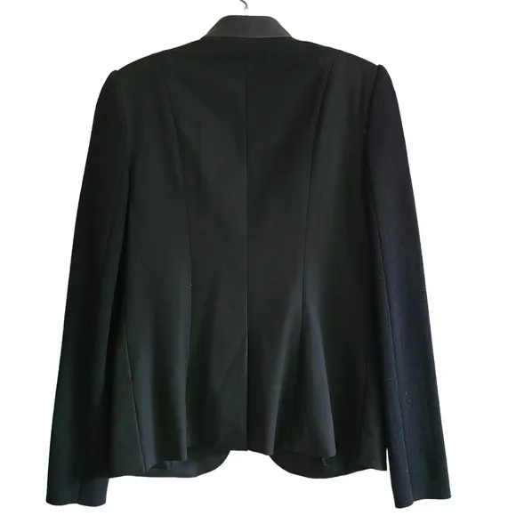 CUT25 by YIGAL AZROUEL Black Leather Trimmed Button Front Blazer Women's 6