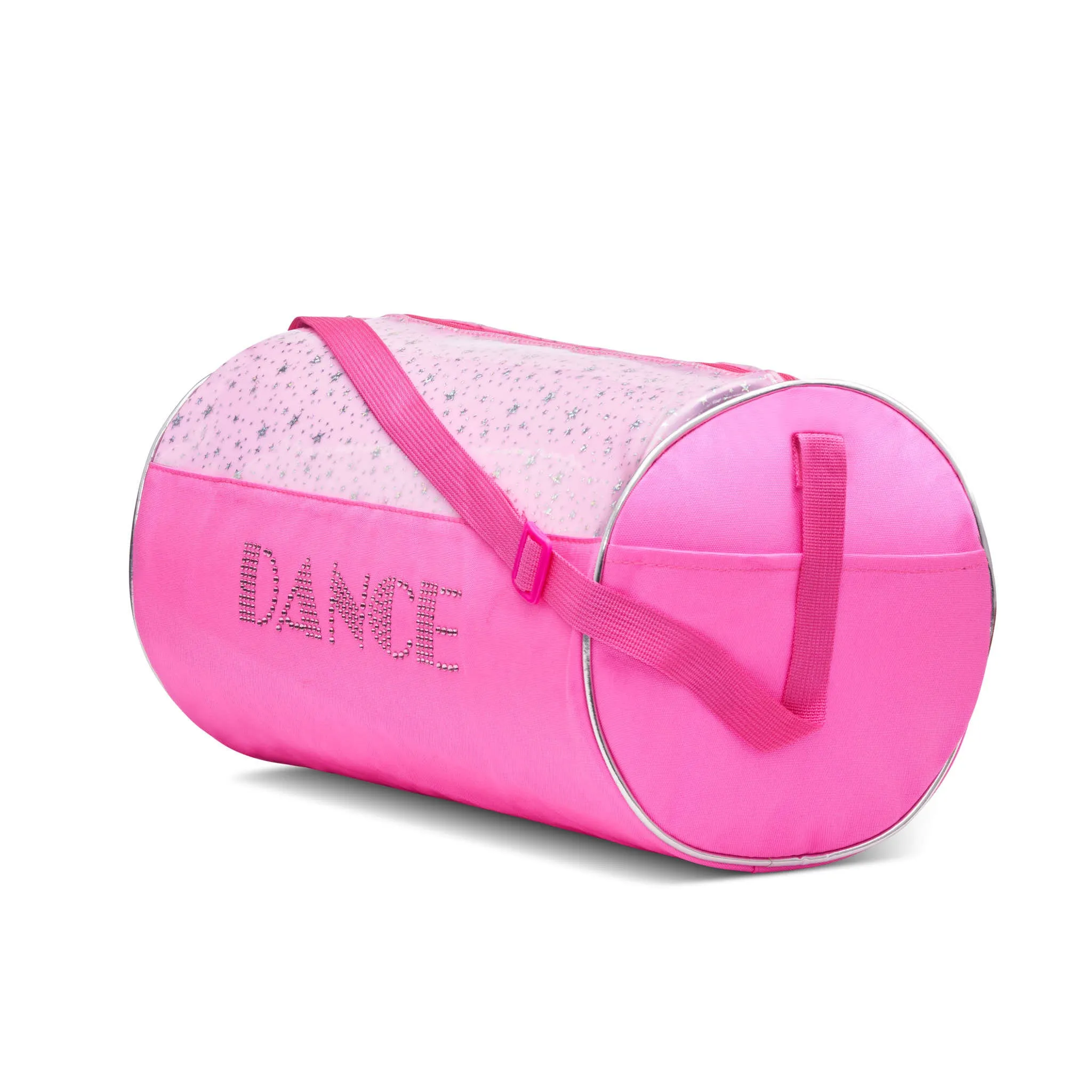 Dance Duffel Bag Pink and Clear with Silver Stars