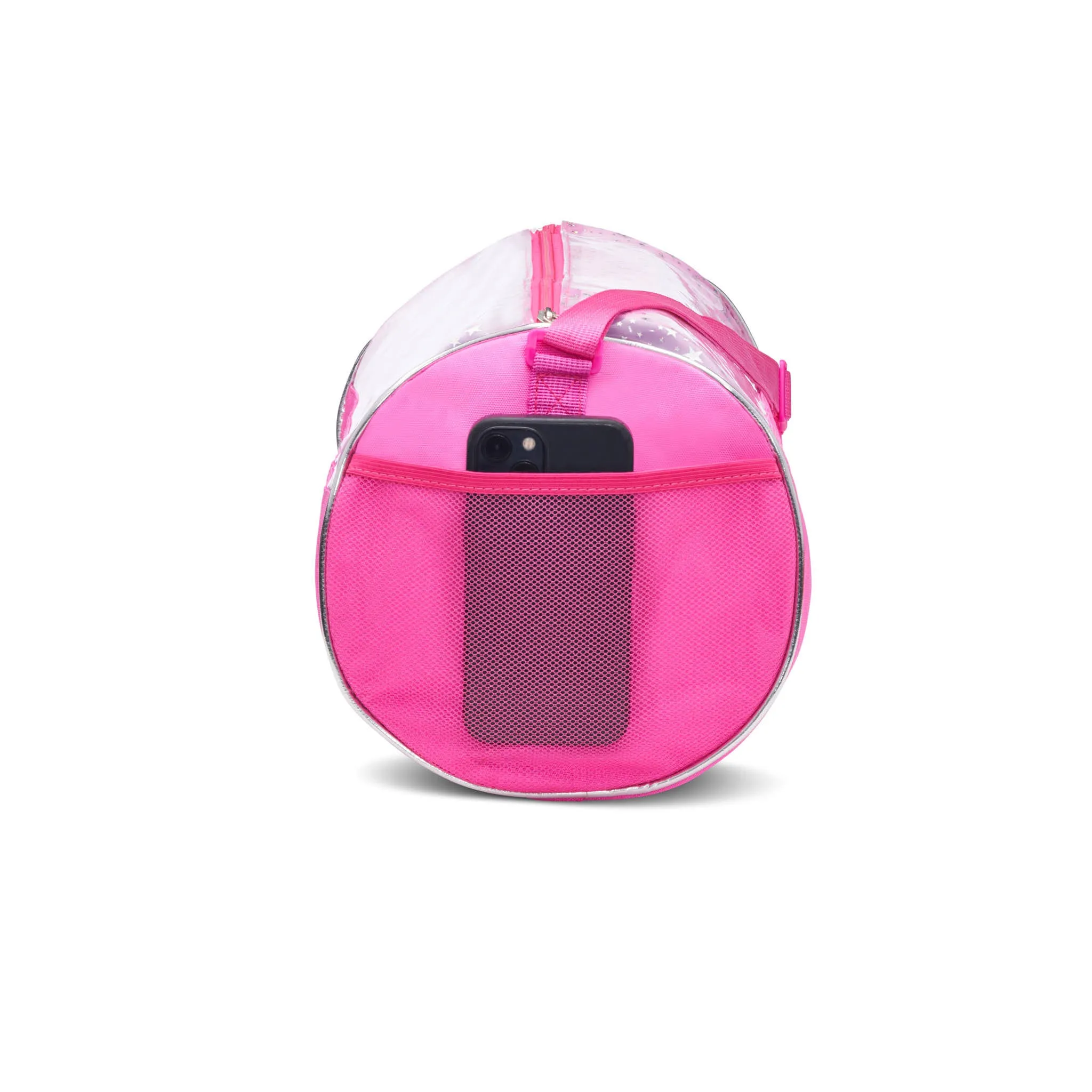Dance Duffel Bag Pink and Clear with Silver Stars