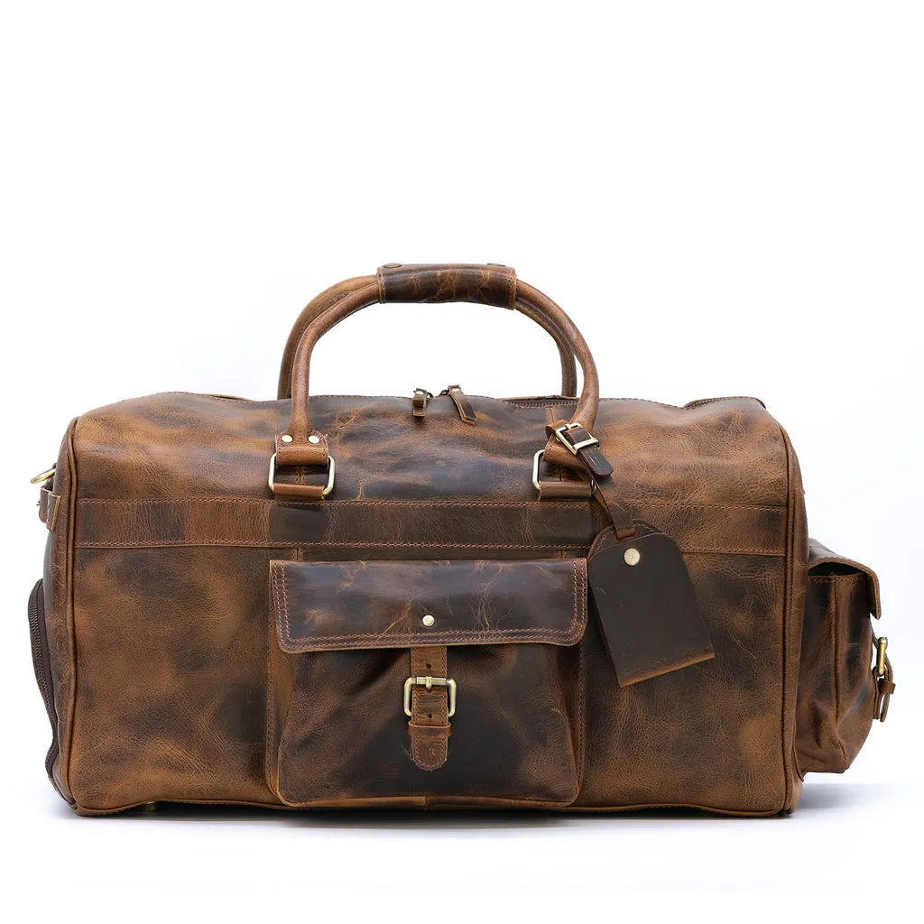 Dazzlo Weekender Top Grain Water Leather Duffel Bag 60L - Antique Brown/Dark Walnut - 24"