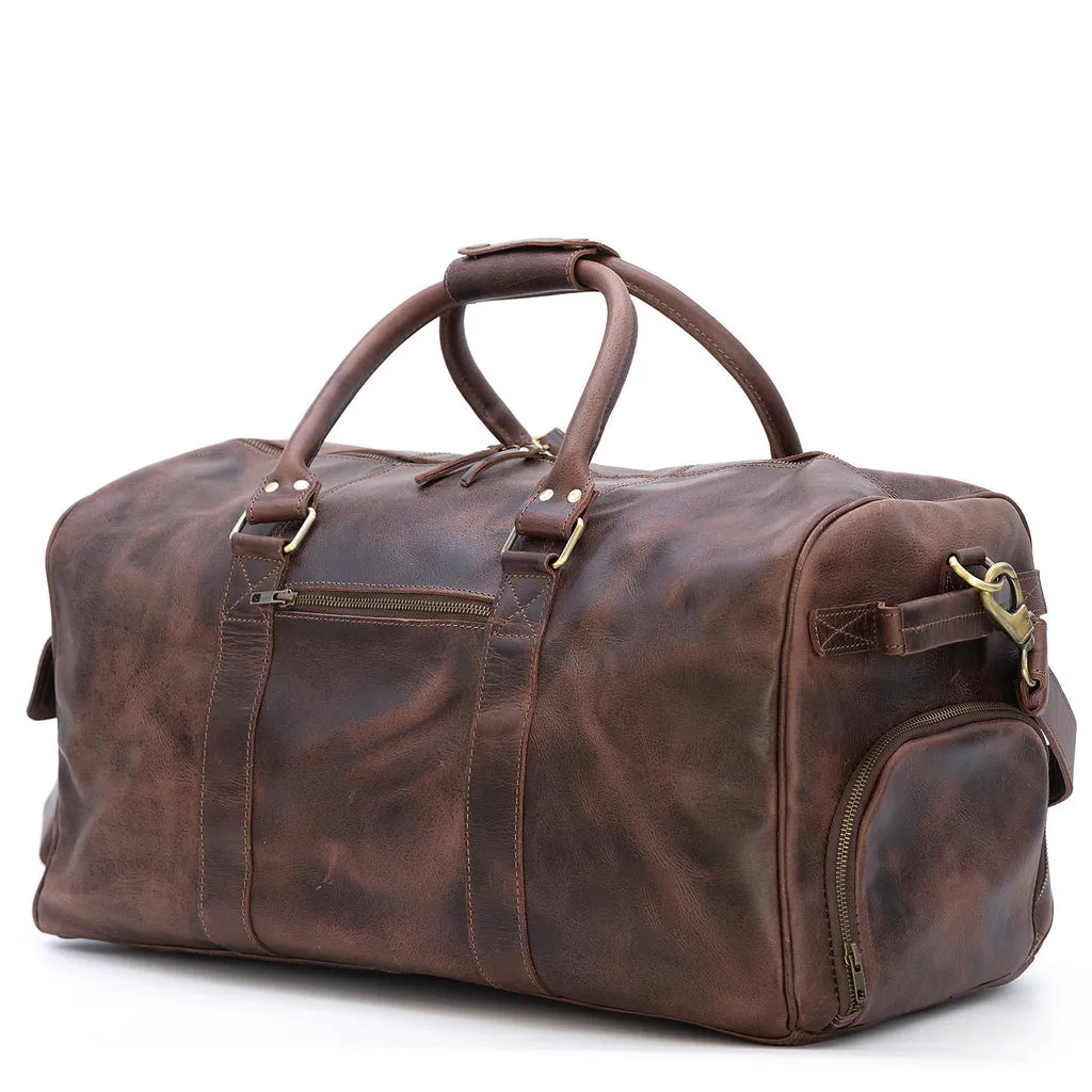 Dazzlo Weekender Top Grain Water Leather Duffel Bag 60L - Antique Brown/Dark Walnut - 24"