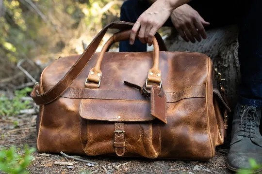 Dazzlo Weekender Top Grain Water Leather Duffel Bag 60L - Antique Brown/Dark Walnut - 24"